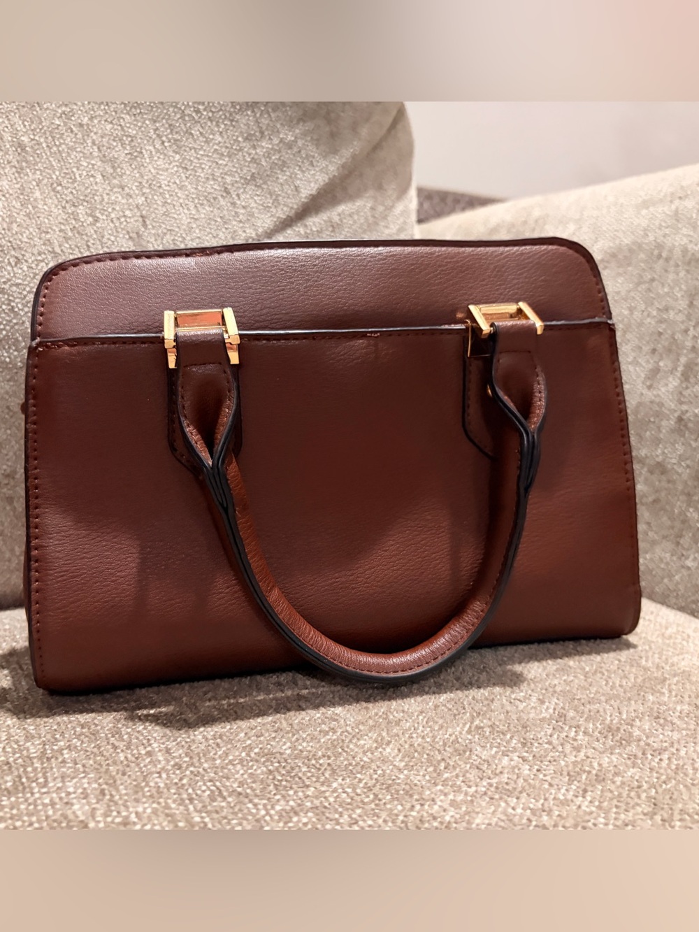 Chocolate Brown Structured Top Handle Bag